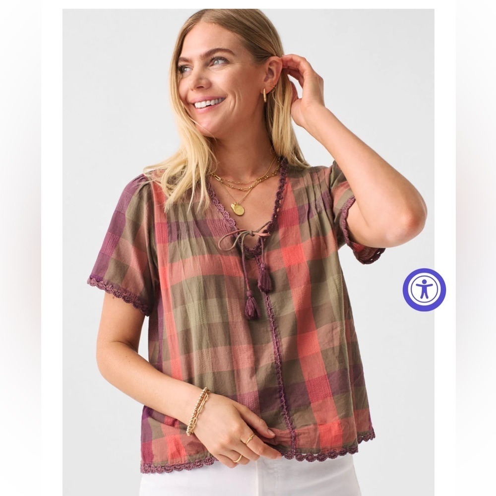 Faherty Margate Blouse in Desert Plaid XS NWT
